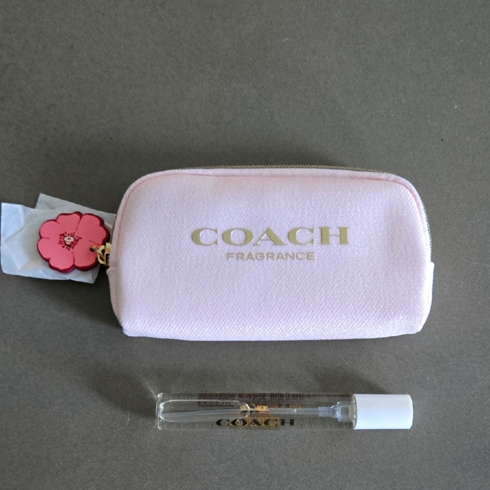 New never used Coach pink zipper pouch card holder & Coach Love travel spray